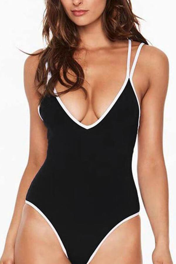  sexy one-piece black white side halter bikini NSHL2670