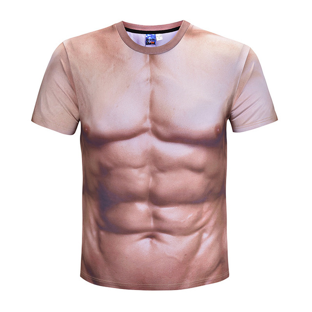 New Round-collar Human Muscle 3D Printed T-shirt Short-sleeved 