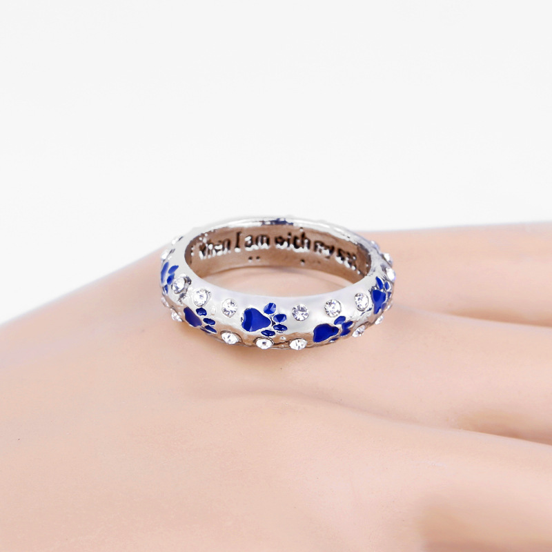 New Fashion When I Am With Mypet Pet Dog Paw Diamond Ring Wholesale display picture 3