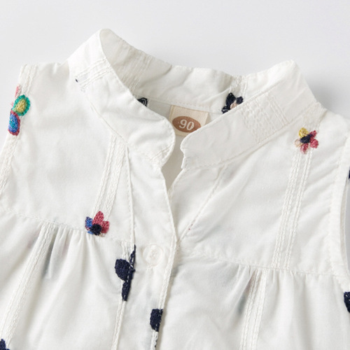 Women's and Girls'  Summer V-Neck Casual Blouse with Puff Sleeve and Embroidered Floral Design