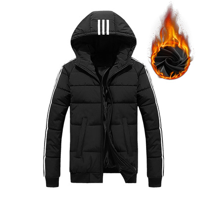 冬季外套三條杠運動休閑棉服男連帽加厚短款棉衣男士棉襖子跨境供