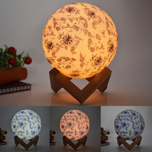 亞馬遜爆款月球燈 兒童禮品創意台燈 彩繪LED青花瓷3D小夜燈