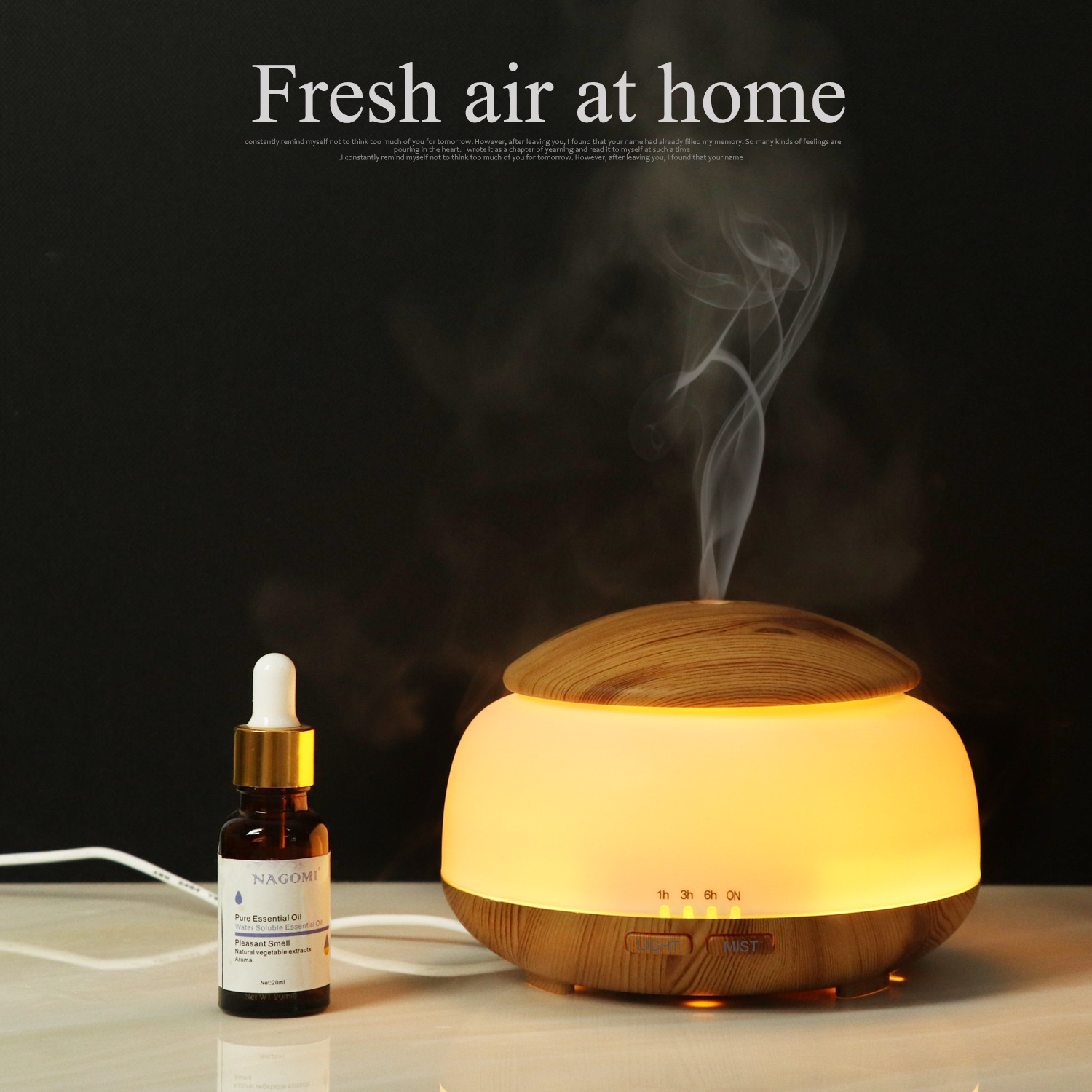 300ml Aroma Essential Oil Diffuser Ultrasonic Air Humidifier With Wood