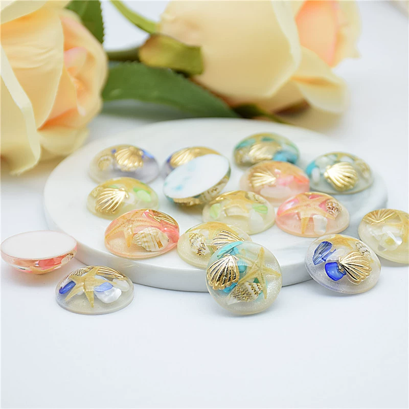 Round Glossy Marine Cabochon, Shell & Starfish Accent, Mixed Colors, 20 mm