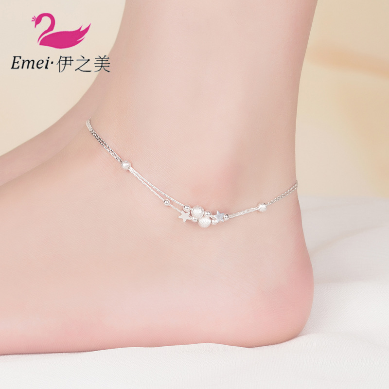 2020 new pattern fashion Anklet Europe and America student Five-pointed star double-deck Anklet Scrub bead Jewelry factory wholesale