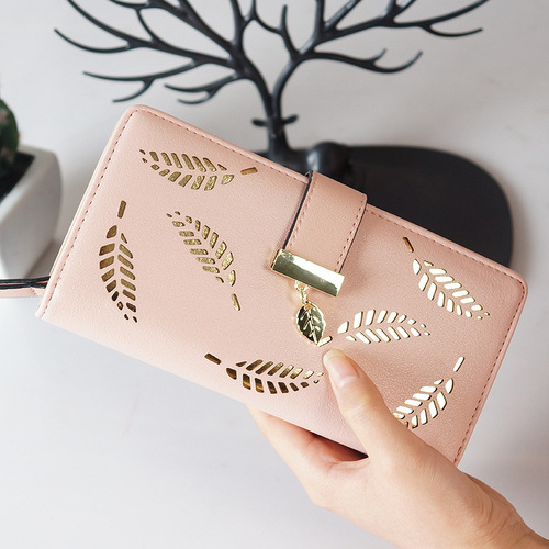 Women's Wallet  New Long Card Slot Creative Hollow Leaf Mobile Phone Case Student Money Clip Dropshipping One Piece