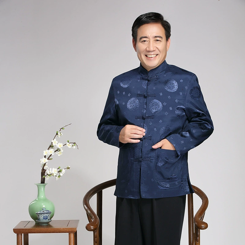 Этническая одежда в стиле шинуазри, древняя одежда среднего и пожилого возраста, летняя и осенняя мужская куртка с длинными рукавами, топы, костюм в стиле шинуазри Тан, этническая одежда