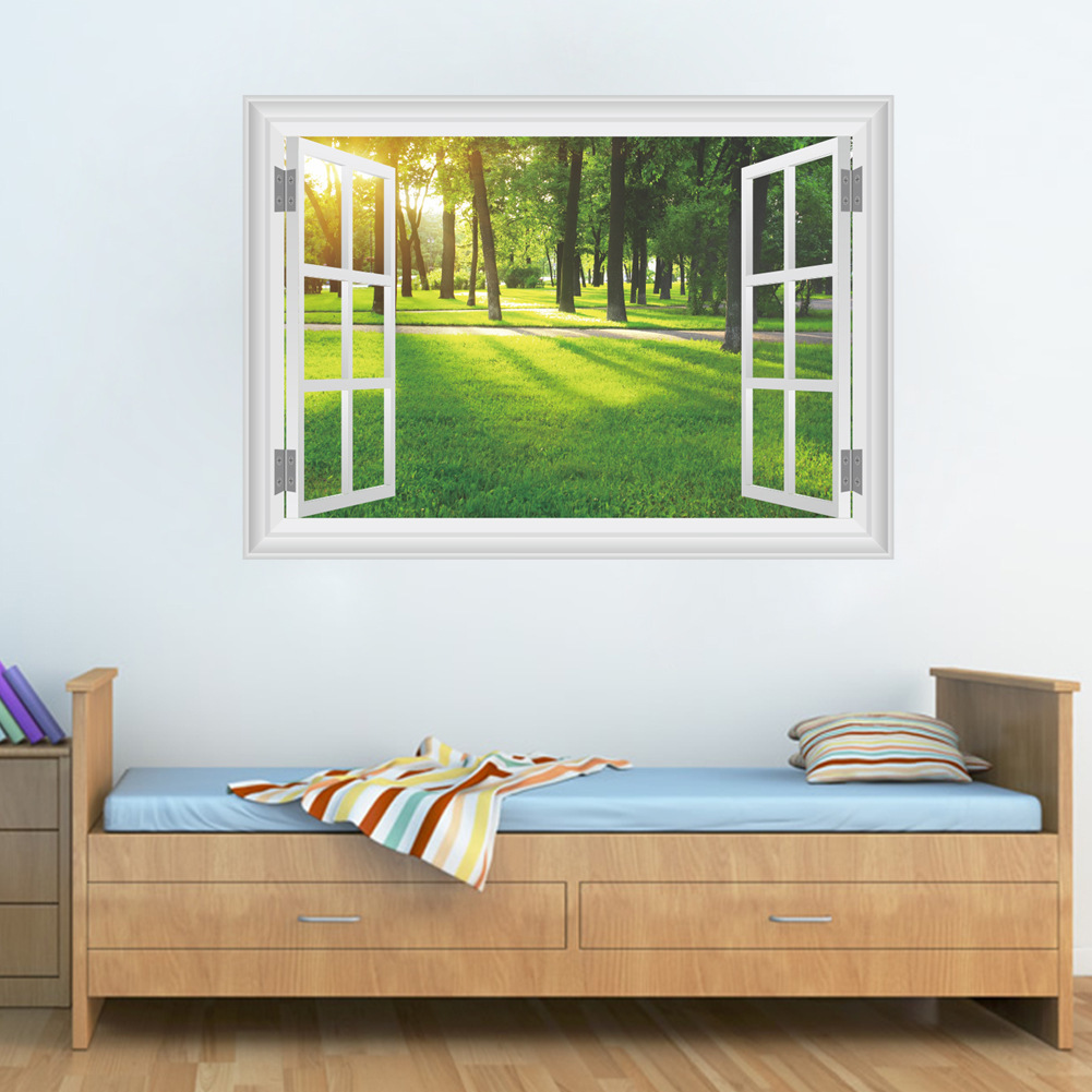 14177新款3d立体惬意午后阳光森林地假窗客厅卧室背景装饰墙贴