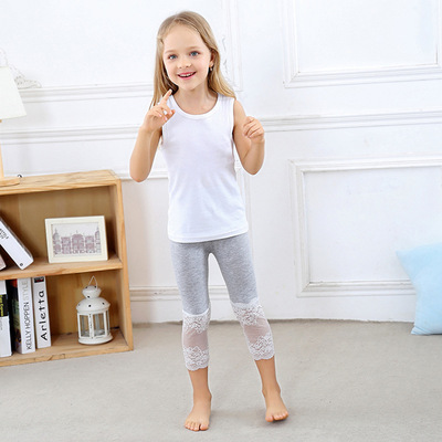 Girls Leggings pinkycolor modal children Cropped Trousers Lace Mosaic Cropped Trousers Supplying