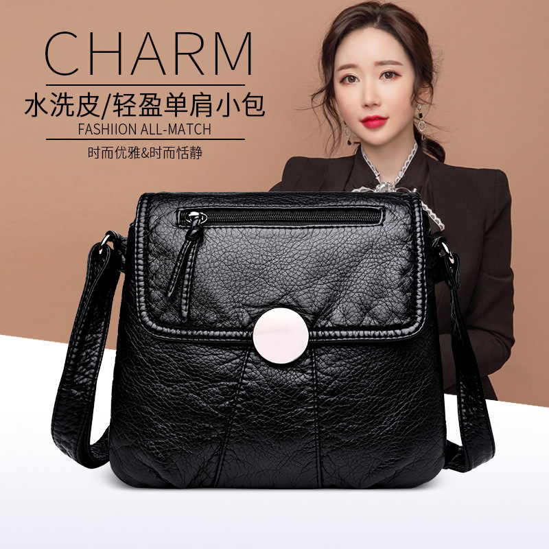 Bag women's 2022 new Korean women's bag wash leather shoulder diagonal bag middle-aged and elderly mummy bag a generation of hair Bag women's 2022 new Korean women's bag wash leather shoulder diagonal bag middle-aged and elderly mummy bag a generation of hair