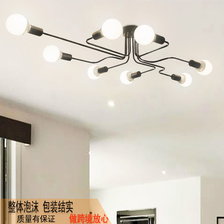 跨境Amazon灯具北欧复古灯工业风吸顶灯创意卧室铁艺异形灯饰批发|ru