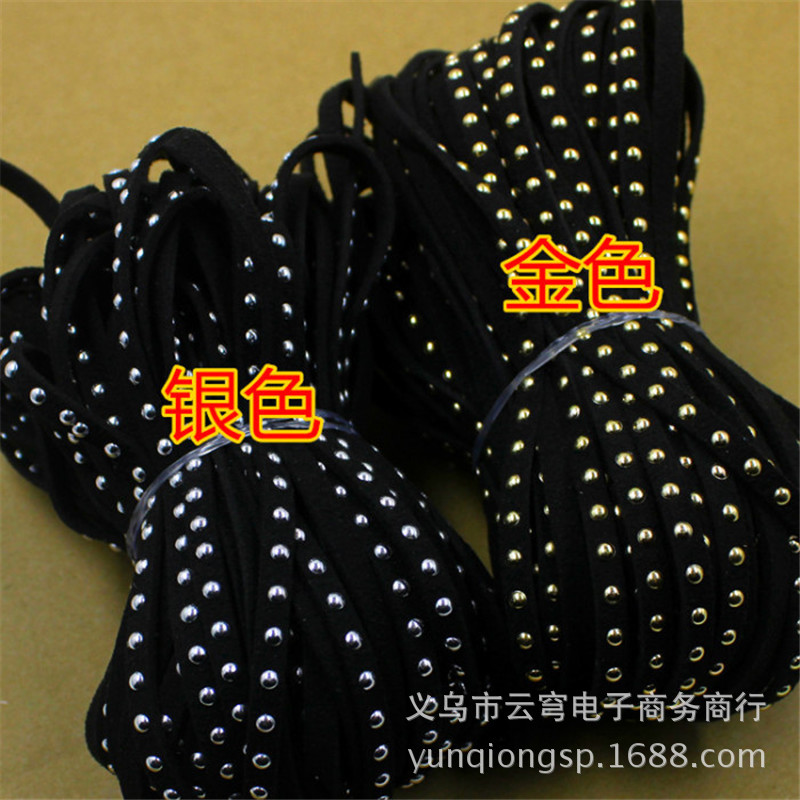 仿皮绳鹿皮绳5mm单排镶钻韩国绒条锁骨链黑色金银点钻带铆钉绒带