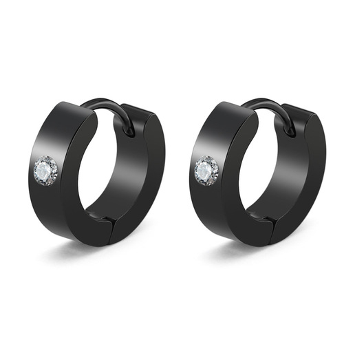 Amazon European and American minimalist fashionable trendy individual titanium steel flat earrings with zirconia for women, wholesale