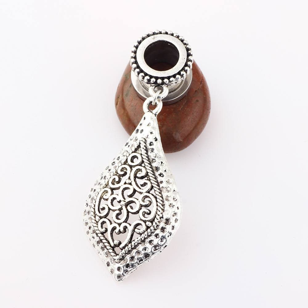 Flower Branch Pendant Auricle Earring Stainless Steel Ancient Silver Heart Ear Expansion Piercing Jewelry detail image 7