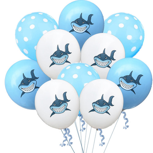 Cross-border new product 12-inch cartoon shark glitter balloon set, ocean theme baby birthday party decoration
