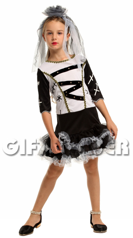 Halloween costume, stage performance costume G-0360, black and white bride costume, cosplay costume, role-playing costume, Halloween performance costume detail image 3