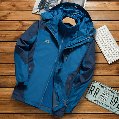 户外冬季情侣冲锋衣男加厚大码冲锋衣 三合一女防风防水登山服男