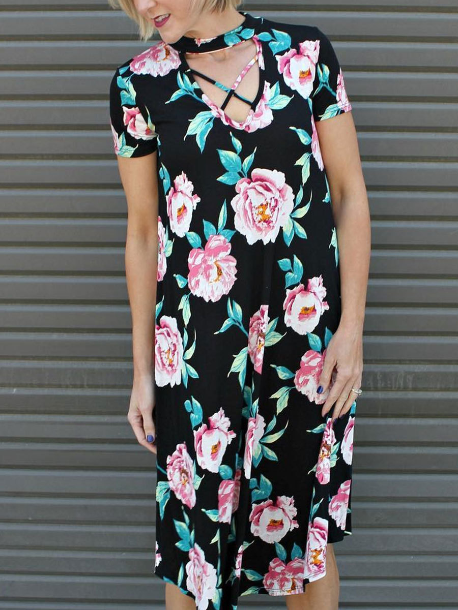 Summer Floral Print Midi Dress Cross Neck Pleated Design Versatile Style Perfect for Casual Outings Wholesale