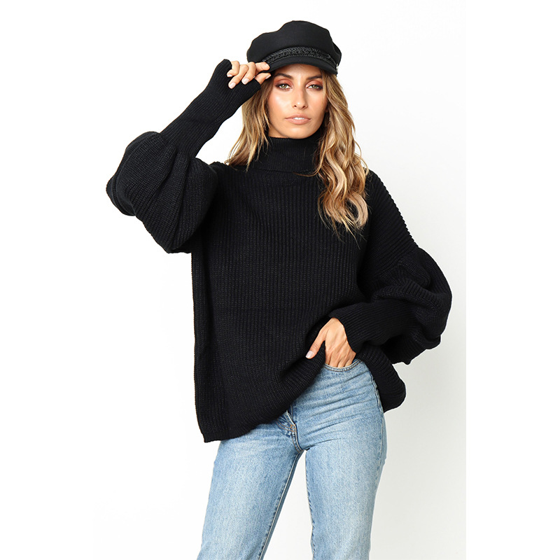 Turtleneck red winter sweater women knit Lantern sleeve white sweater female Loose oversized pullover knitted jumper