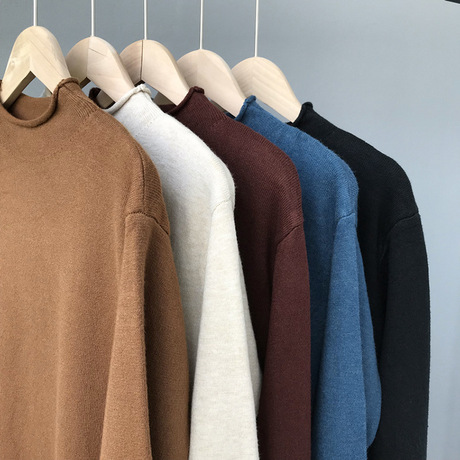 2018 mới cơ bản đa năng khuyên dùng một nửa cổ áo cao tay dài đan áo len 9131 Áo len nữ