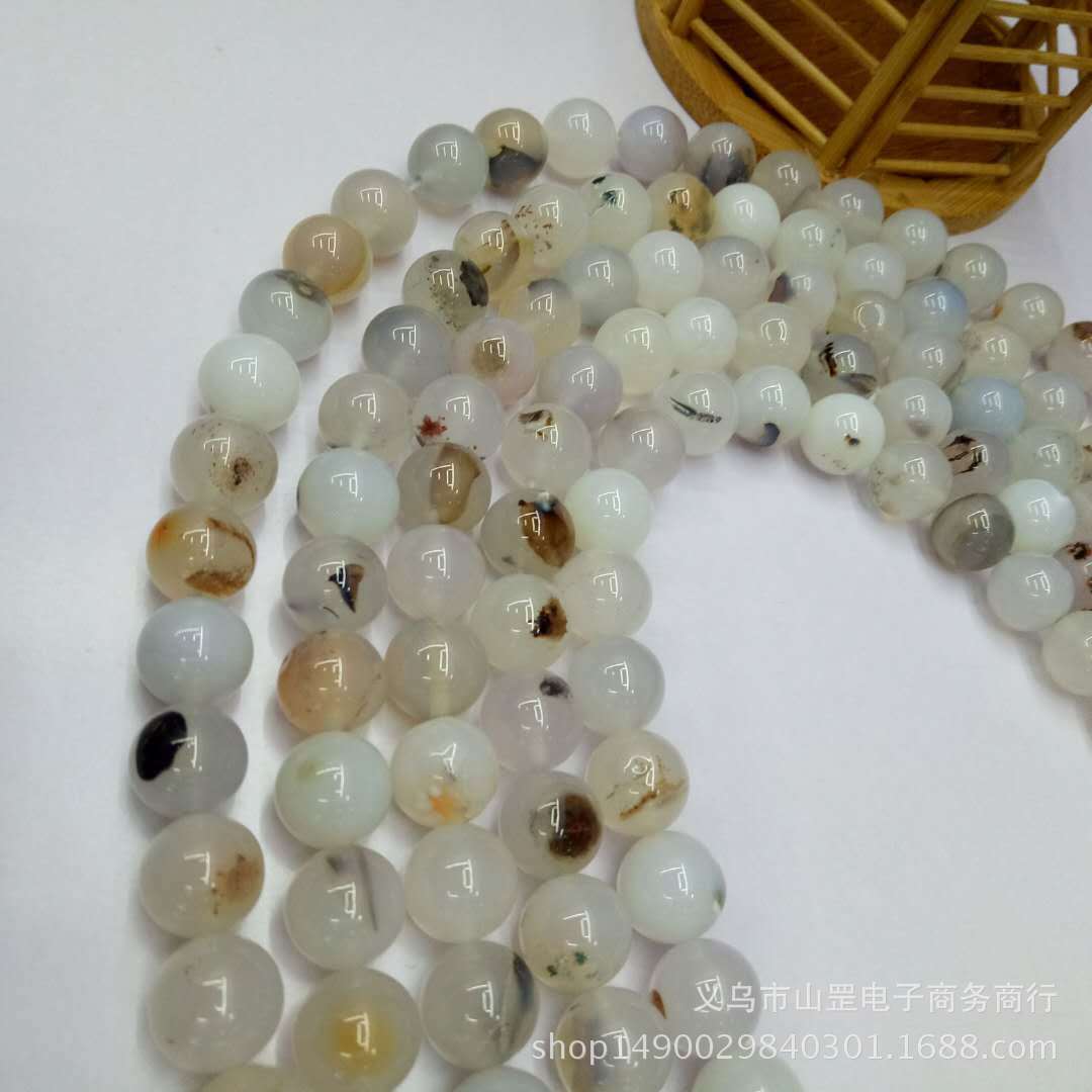 DIY Madagascar Marine chalcedony and agate loose beads, wholesale of semi-finished natural black flower chalcedony and agate beads detail image 3