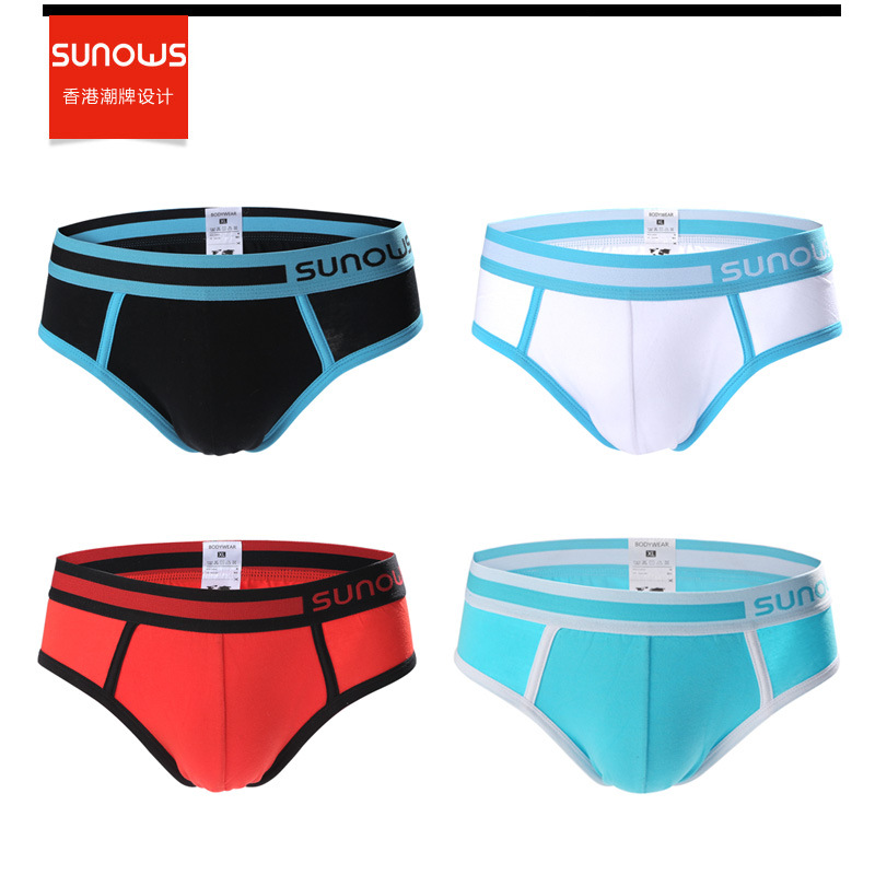 单条装男士三角内裤纯色纯棉弹力透气性感莱卡男短裤头一件代发