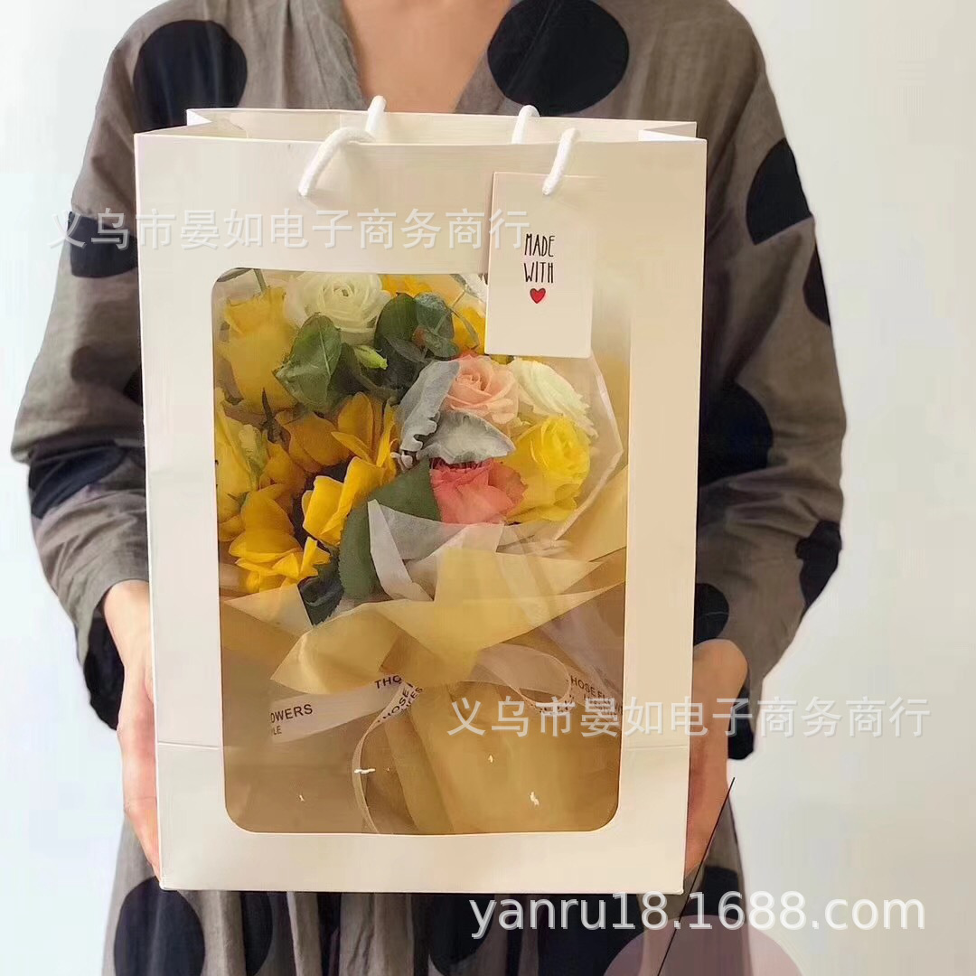  Bolsa de papel con ventana transparente para regalo de flores   