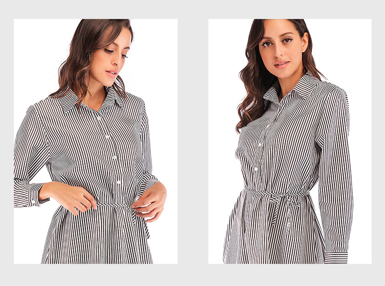 Striped Irregular Slim Long Sleeve Dress  NSJR19764