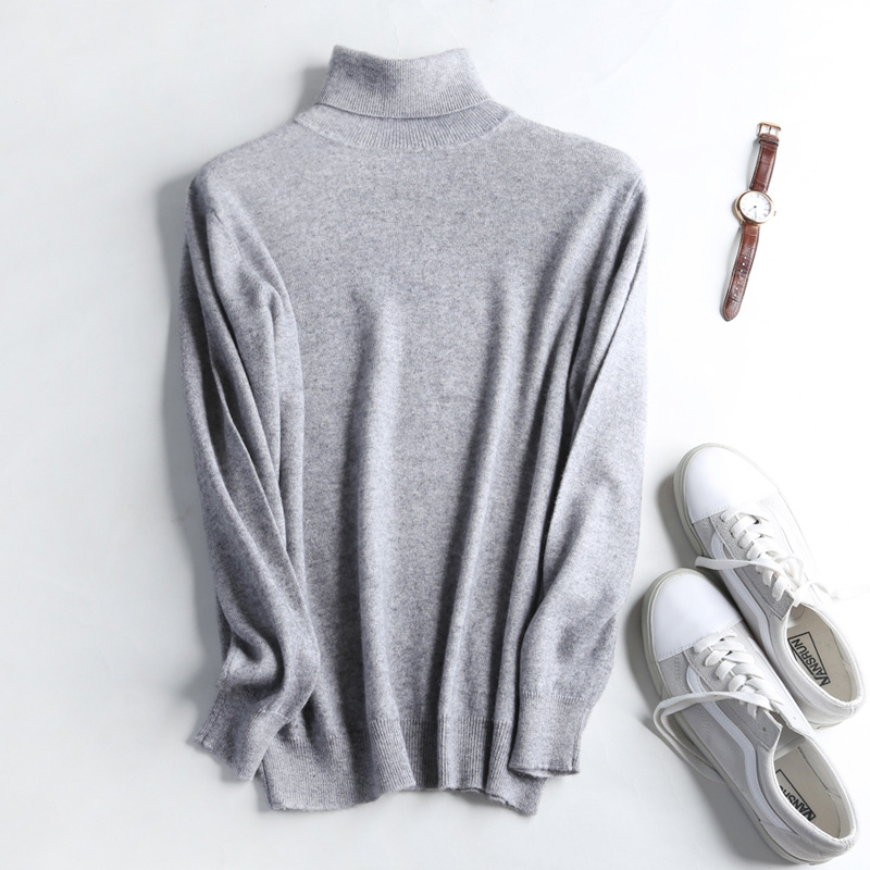 2018秋冬新款男士羊绒衫休闲纯色针织高翻领套头衫山羊绒毛衣批发