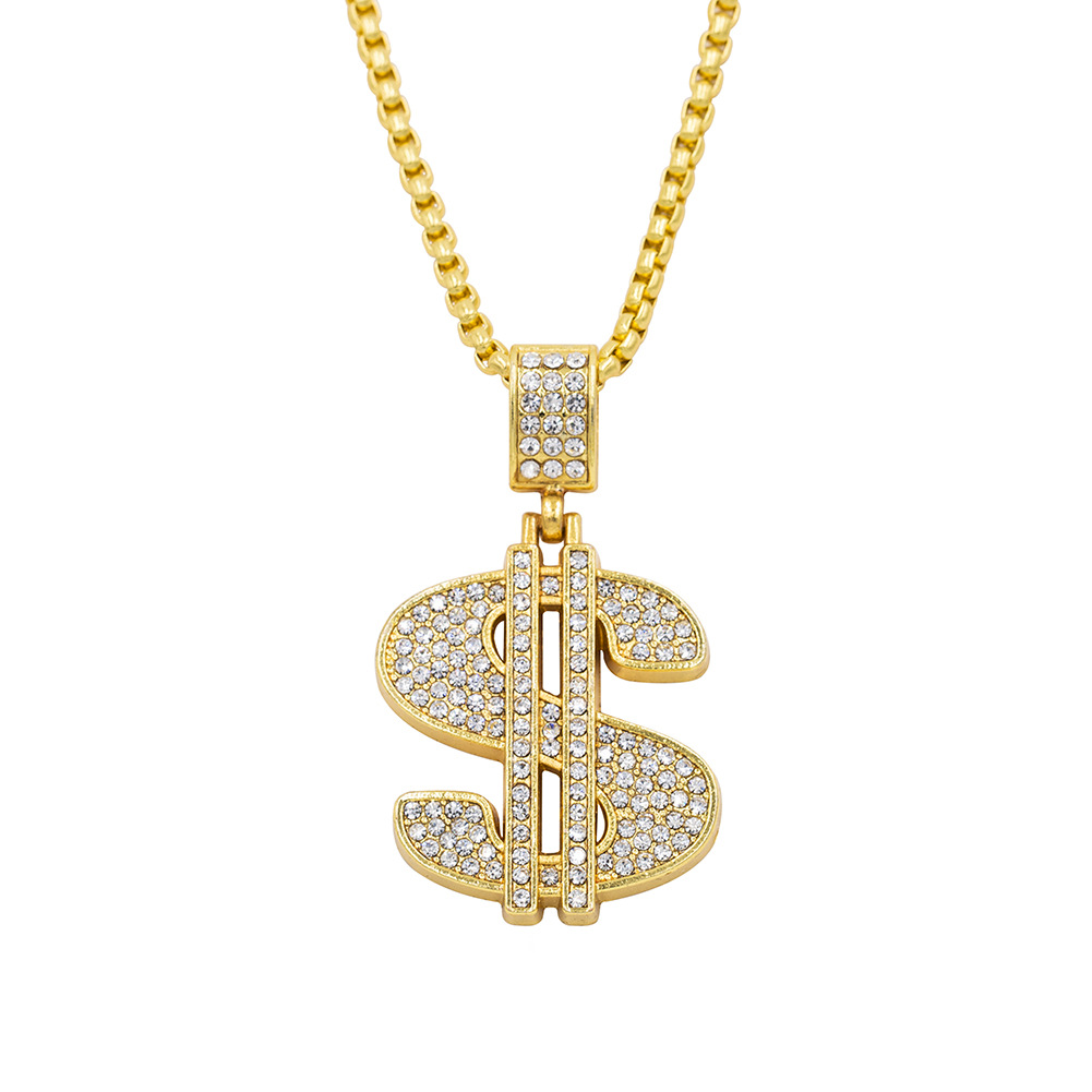 Hip-hop hipster dollar hip-hop necklace HIPHOP gold-plated full diamond symbol men’s pendant accessories