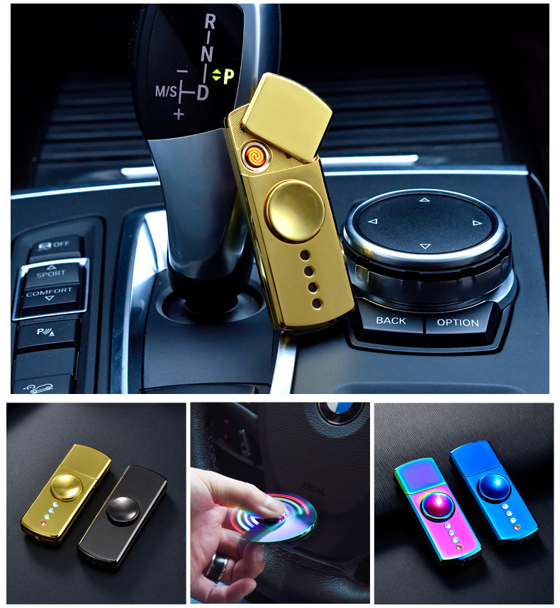 创意七彩炫光灯指尖陀螺USB充电打火机 TH730个性点烟器礼品定制