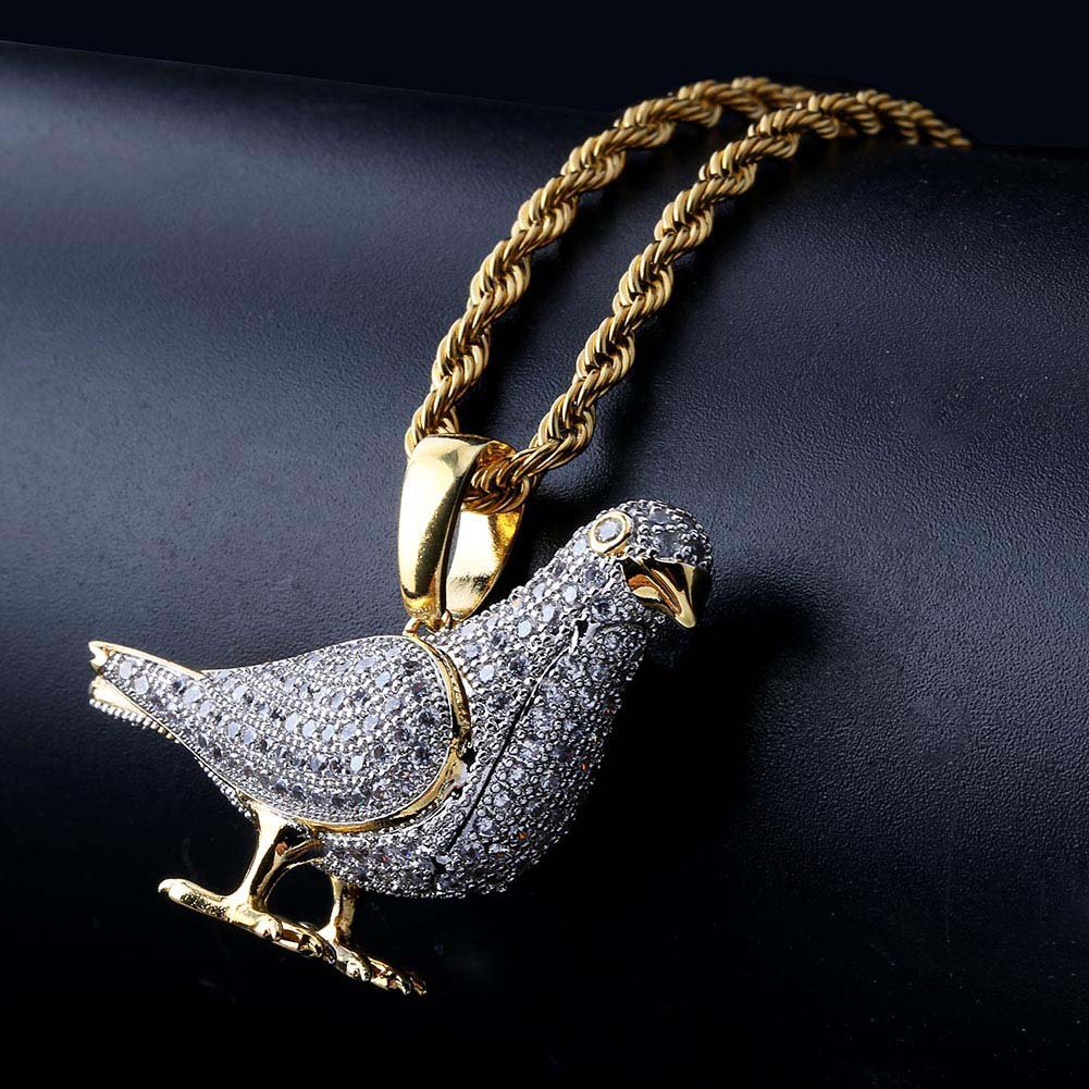 European and American Explosions Personalized Pigeon Hip-Hop Men's Pendant Jewelry Micro-inlaid Zircon Two-color Trendy Animal Necklace