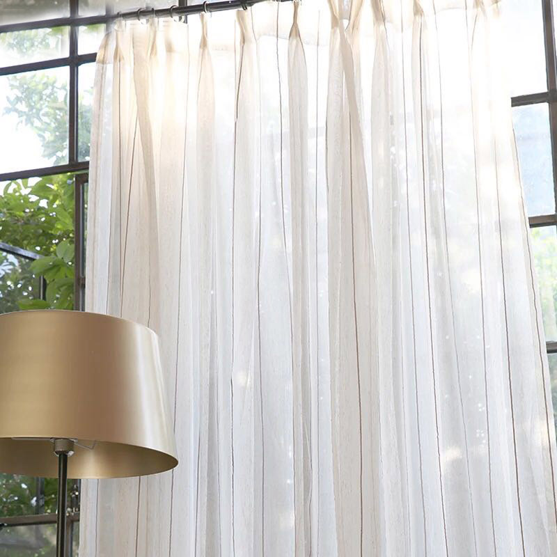 YUANJL American Style Simple Striped Cotton and Linen Screen Window Screen Living Room Bedroom Study Balcony Antique Linen Gauze Curtain