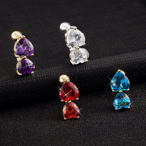 Factory direct sales of pierced navel jewelry, European and American personalized heart-shaped navel ring, double love zircon navel nail navel ring wholesale