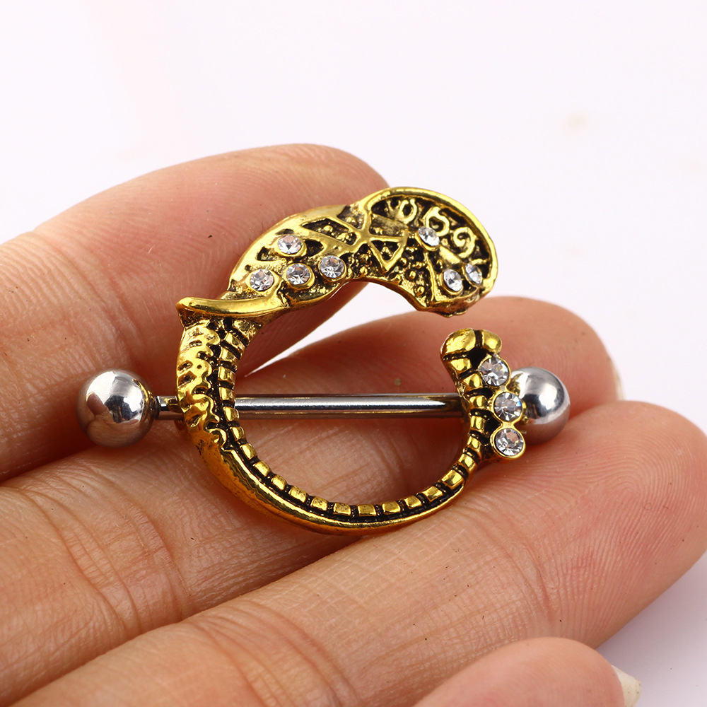 Amazon Bestseller European American Retro Ancient Gold Breast Nail Earrings - Allergic-Free Stainless Steel Geometric Body Piercing Jewelry for Women detail image 7