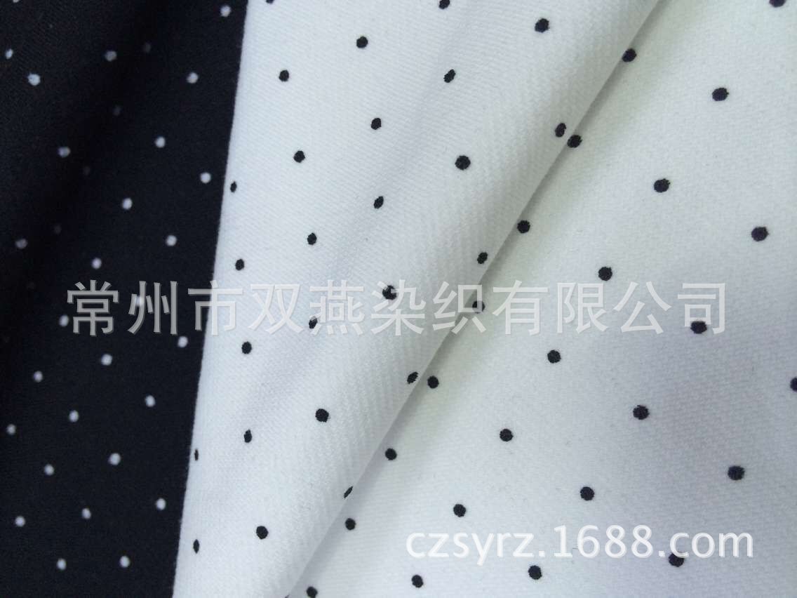【厂家直销】SY-K166经典款圆点印花斜纹针织布，CAPRI印花面料