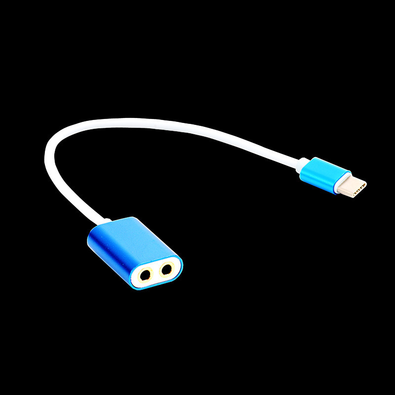 金属彩色Type-c公转2个3.5母音频一分二延长线 手机1分2情侣线