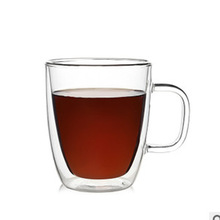 雙層玻璃耐熱咖啡杯 隔熱玻璃杯馬克杯 加厚透明茶杯果汁杯帶把