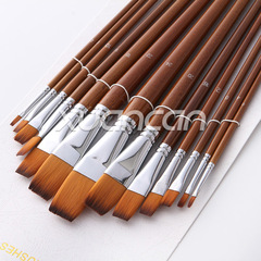 13 flat-edge two-color nylon hair long-pole paintbrush set, log color pole oil paint brush, watercolor pen manufacturer wholesale