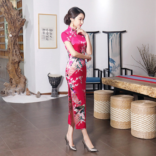 Chinese Dress Qipao for women cheongsam dress Long Satin printed banquet dress