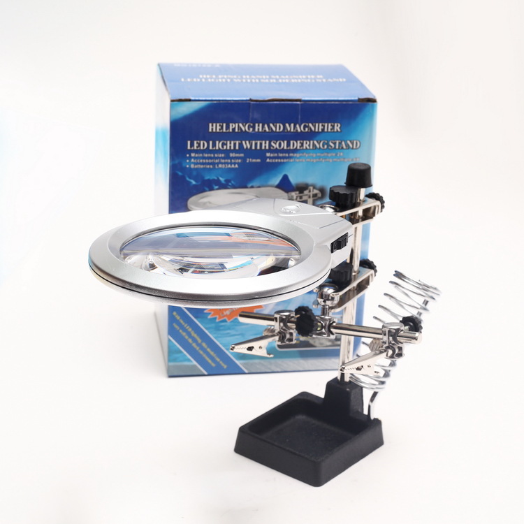 LED灯工作台式照明支架放大镜 焊接维修夹子式辅助夹电烙铁16129A