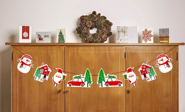 Giáng sinh trang trí cung cấp cờ hoạt hình bunting Giáng sinh cảnh Giáng sinh bố trí giấy Giáng sinh treo cờ nhà máy bán hàng trực tiếp Trang trí giáng sinh