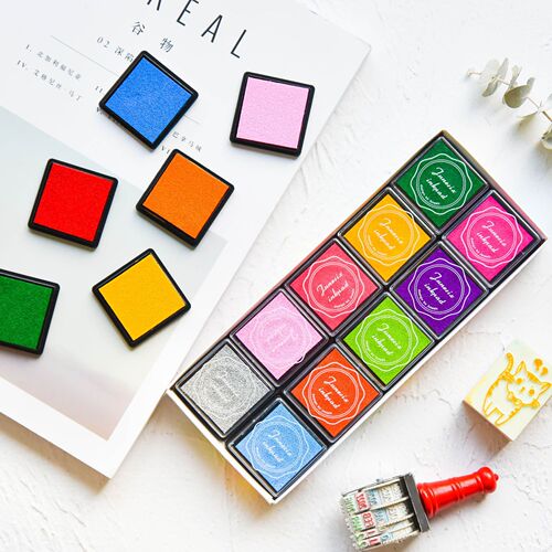 junesix 4*4cm finger painting color ink pad rubber cute children teacher seal stamp pad 20 colors set