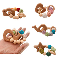 DIY Baby Teething Wood Animal Bracelet Toy with Honeycomb Beads Crochet Wool Beads and Bracelet
