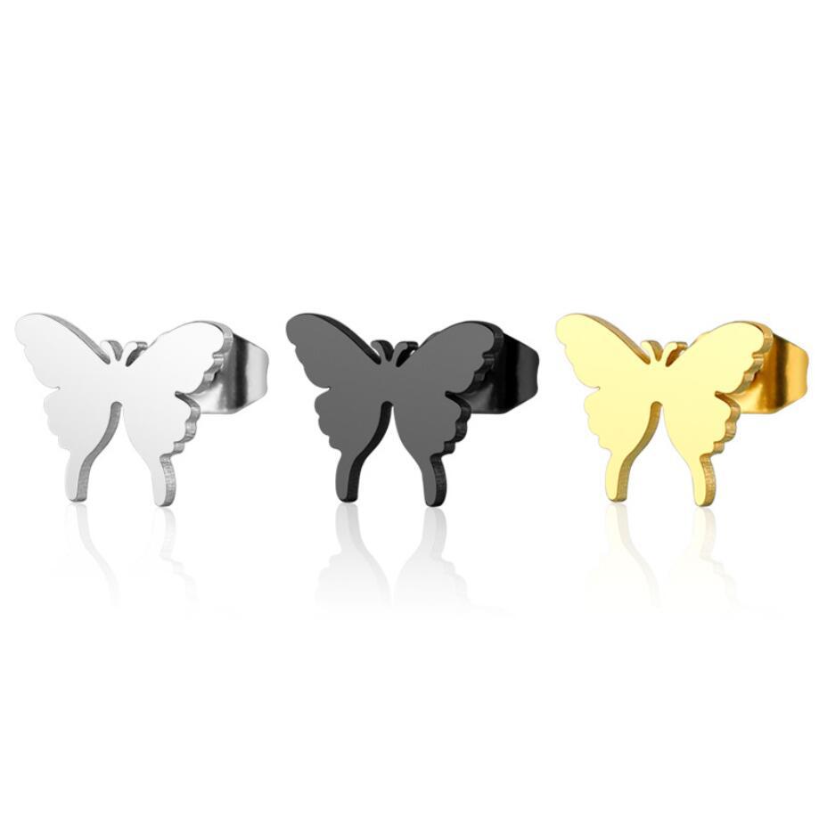 1 Pair Sweet Butterfly Titanium Steel Plating Ear Studs display picture 2