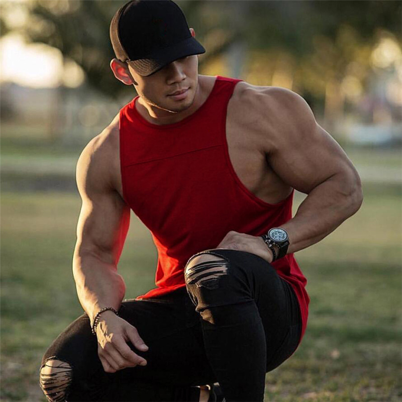 Comercio exterior nuevo en blanco hombres culturismo fitness deportes chaleco liso camiseta sin mangas color sólido costura suelta más tamaño