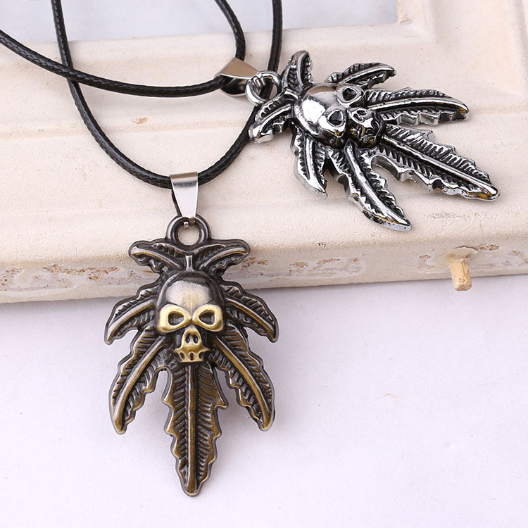 Tree Leaf Skull Pendant Necklace For Men Personalised Jewellery_voghion.com