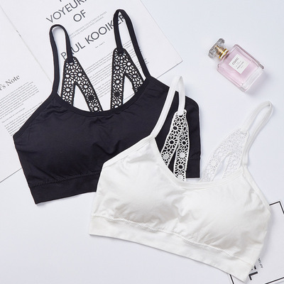 新款M字蕾丝美背女士文胸防走光调整型舒适睡眠内衣带胸垫透气|ru