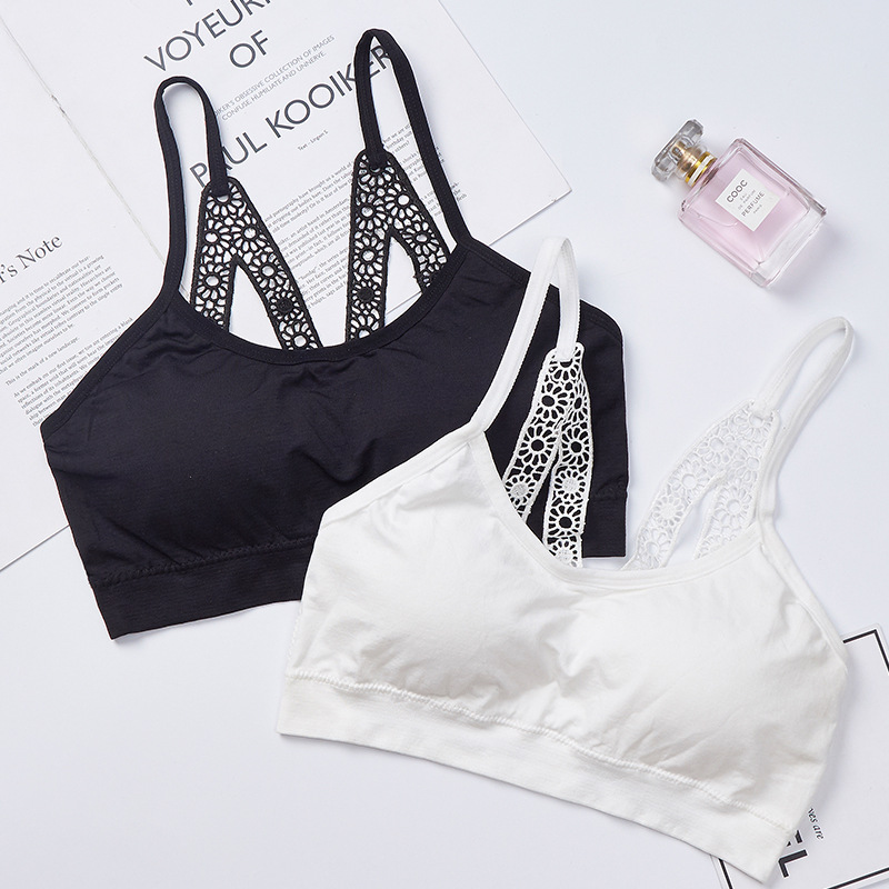 新款M字蕾丝美背女士文胸防走光调整型舒适睡眠内衣带胸垫透气|ru