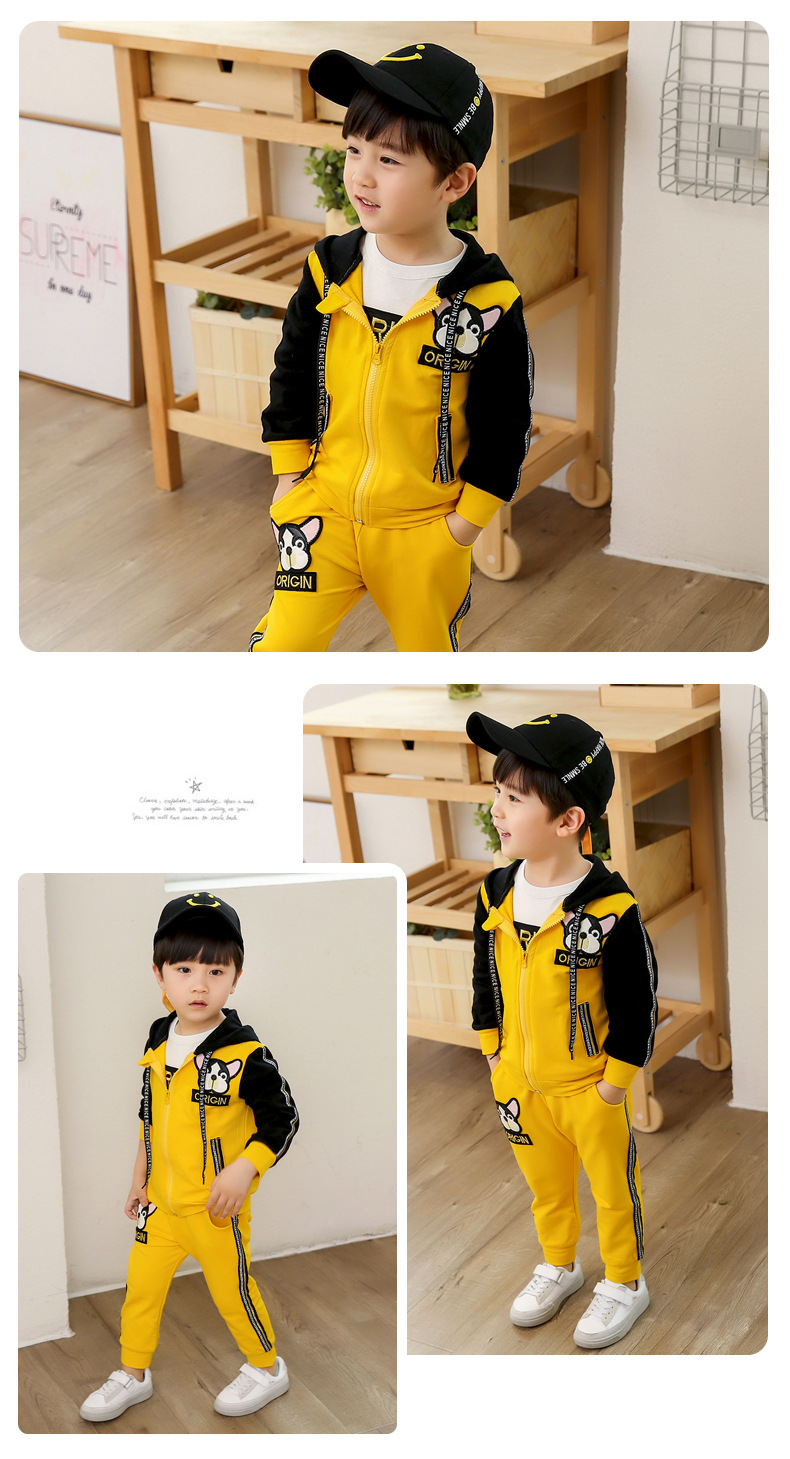 Boys Spring and Autumn 2022 New Clothing Korean Edition Children's Cartoon Dog Three piece Set_voghion.com